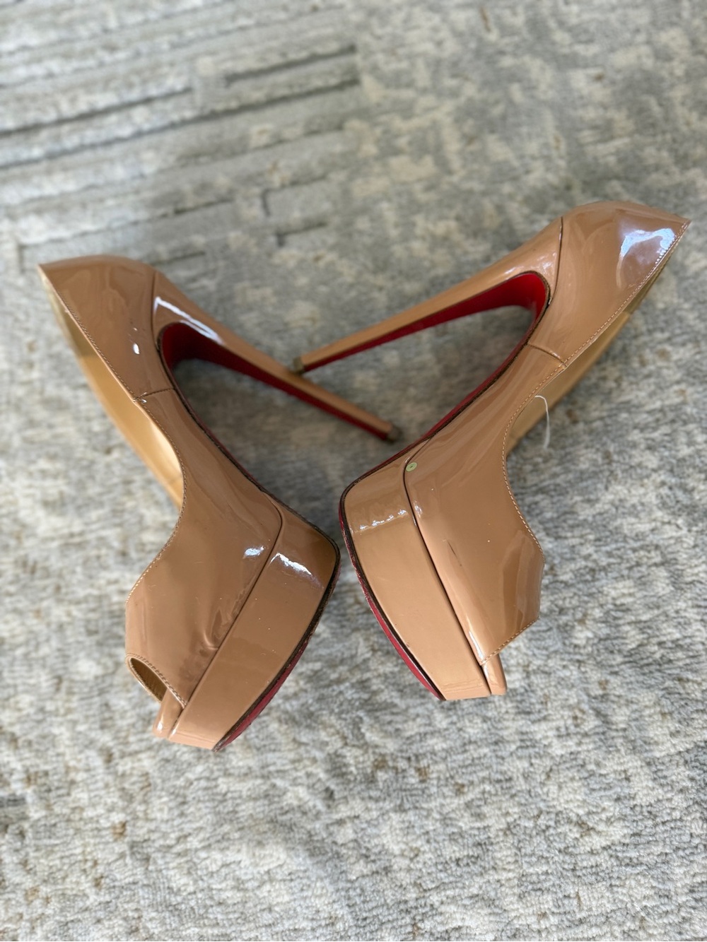 Christian Louboutin Nude Patent Platform Stilettos with Signature Red Soles